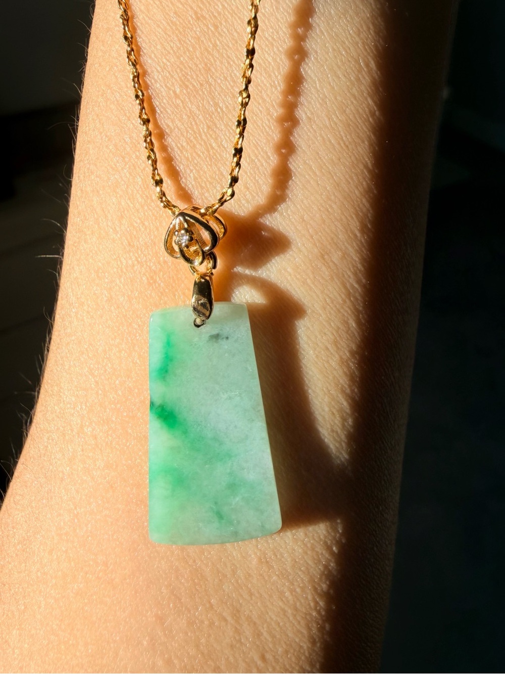 Natural Burmese A-Grade Jadeite Jade White-and-Green Peace Plaque Pendant